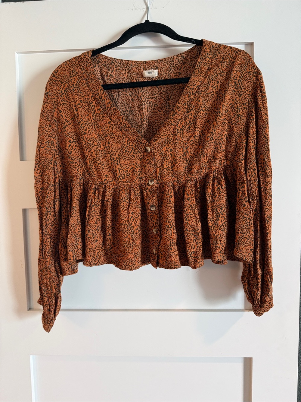 Billabong Cheetah Print Button-Front Peplum Top